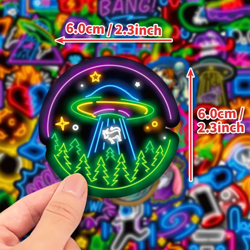 50pcs Neon Logo Rocket Cool Rock Cute Funny Cartoon Decals