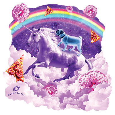 RETIRED TRANSFERS-(11.75" x 11.5) 6PCS PACK RAINBOW PUG RIDING A UNICORN