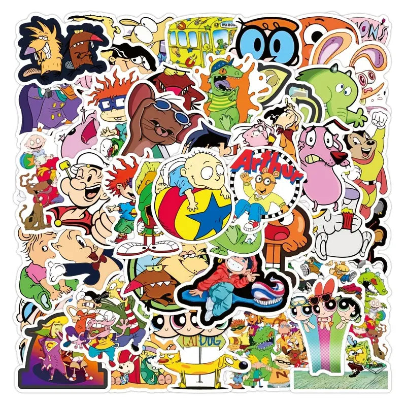 90s Cool Cartoon Stickers, Vinyl 50pcs