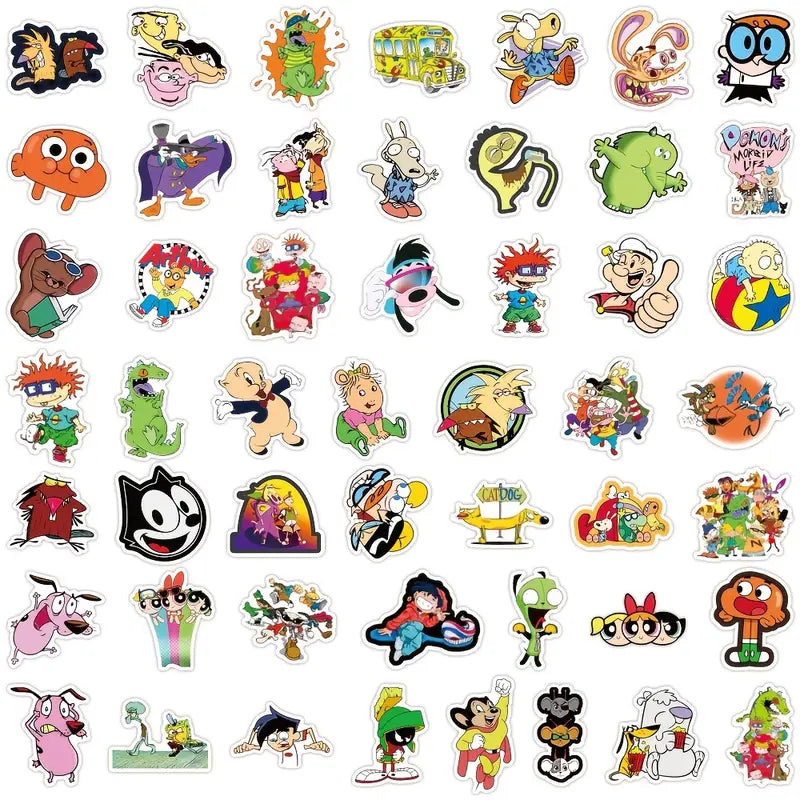 90s Cool Cartoon Stickers, Vinyl 50pcs